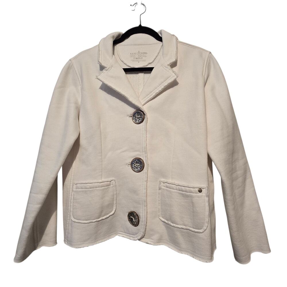 Neon Buddha Jersey Knit Blazer‎ Jacket Womens MED White Artsy Boho Lagenlook
